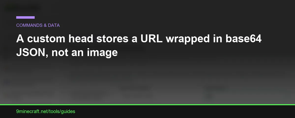 A custom head stores a URL wrapped in base64 JSON, not an image