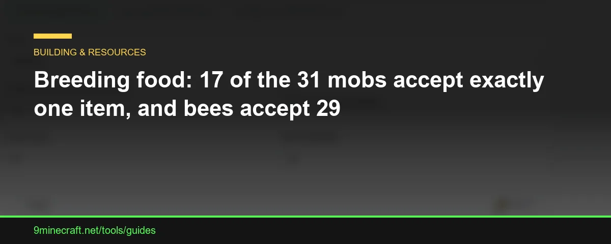 Breeding food: 17 of the 31 mobs accept exactly one item, and bees accept 29