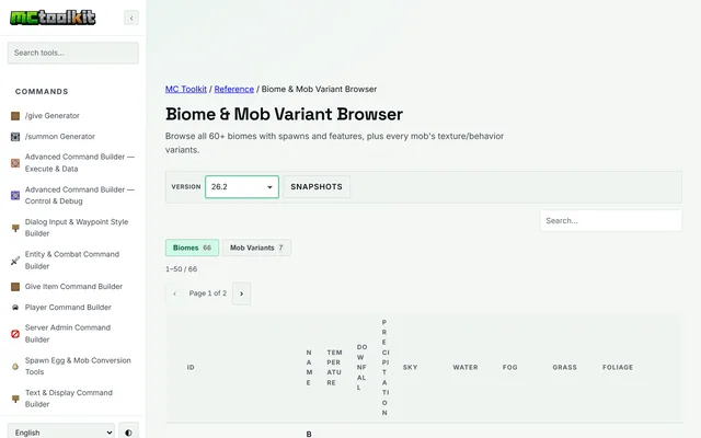 Biome & Mob Variant Browser in use