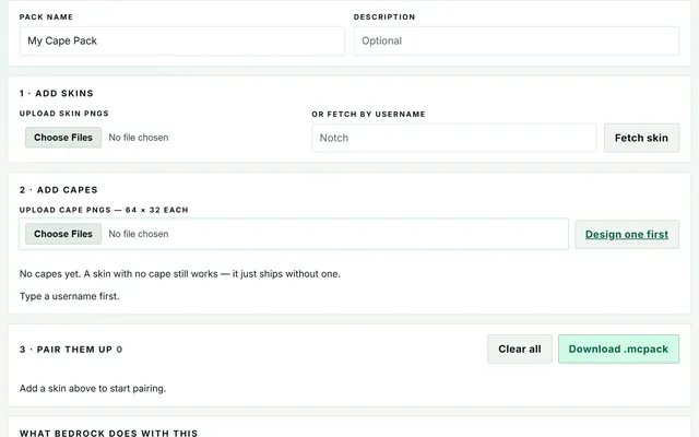 Cape Pack Builder in use