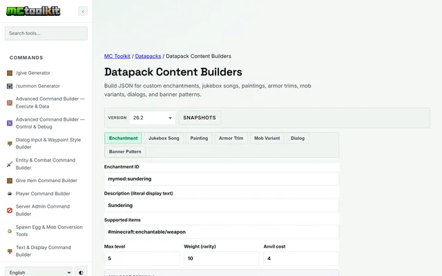 Datapack Content Builders in use