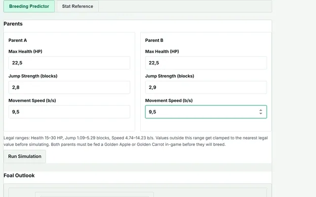 Horse Breeding Calculator in use