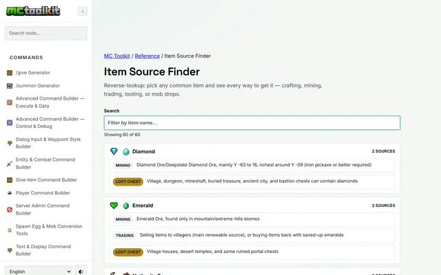 Item Source Finder in use