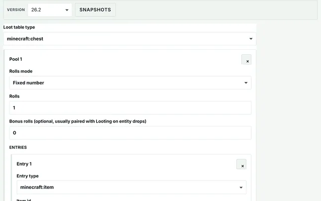 Advanced Loot Table Builder in use