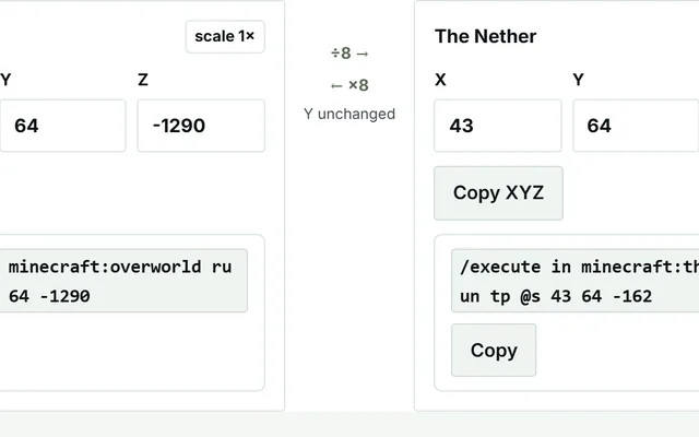 Nether Portal Calculator in use