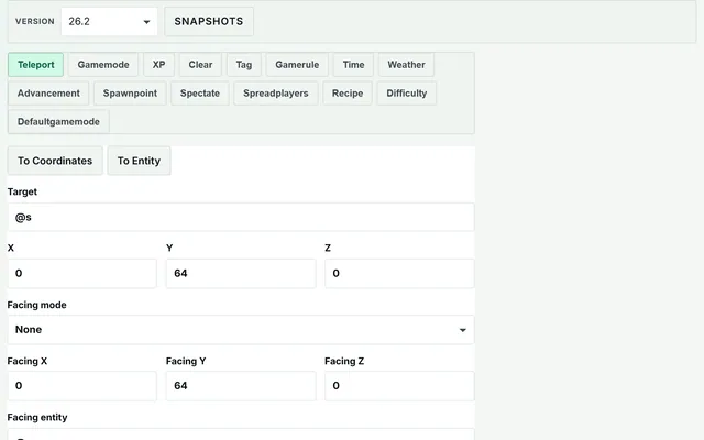 Player Command Builder in use