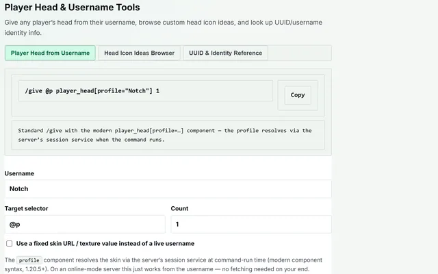 Player Head & Username Tools in use