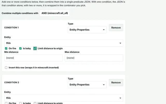 Predicate & Condition Builder in use