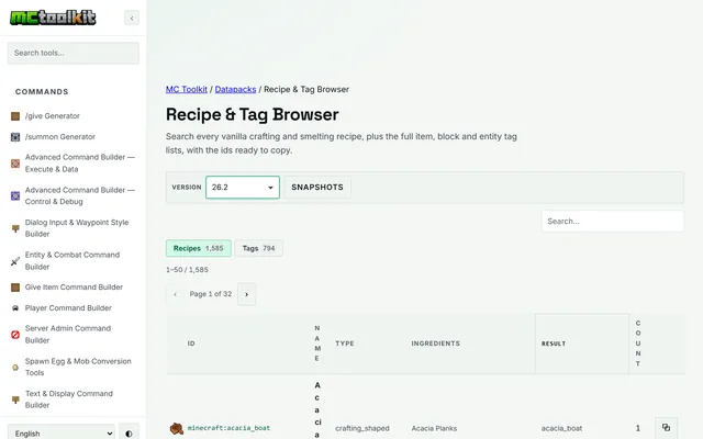 Recipe & Tag Browser in use