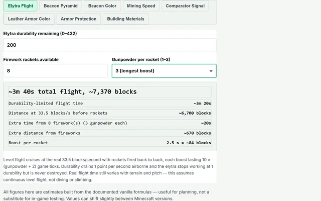 Minecraft Reference & Calculators — Set 2 in use