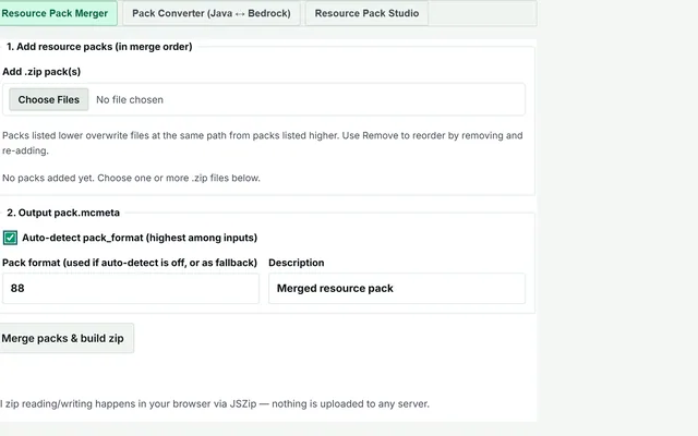 Resource Pack Zip Tools in use