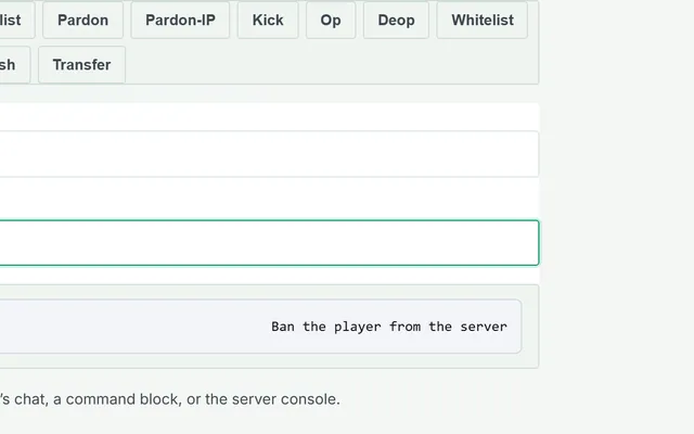 Server Admin Command Builder in use