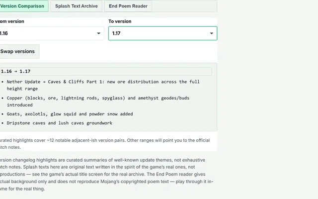 Version Changelog & Splash Text Archive in use