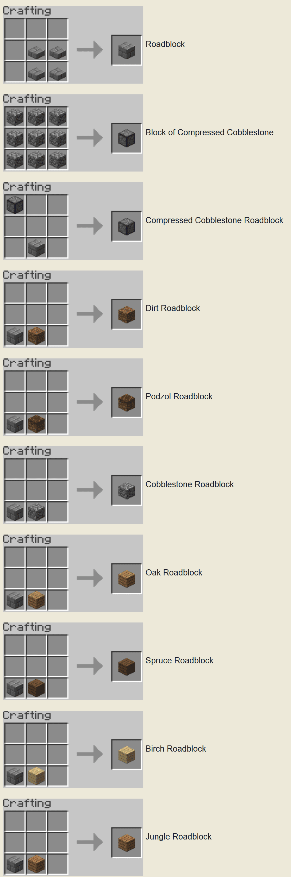 Roadblocks Mod Crafting Recipes 2