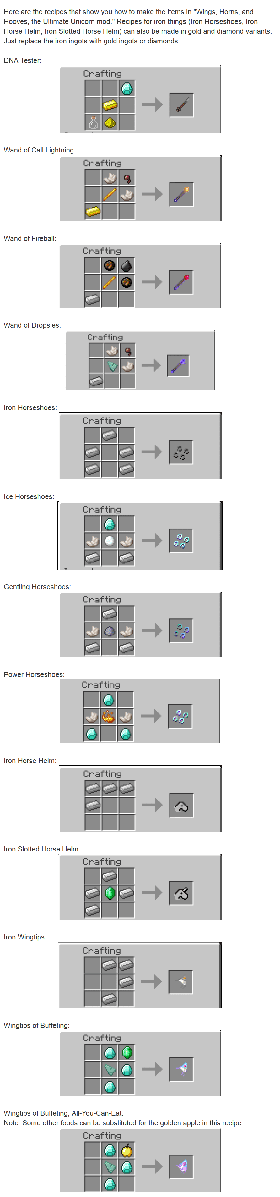 Ultimate Unicorn Mod Crafting Recipes 1