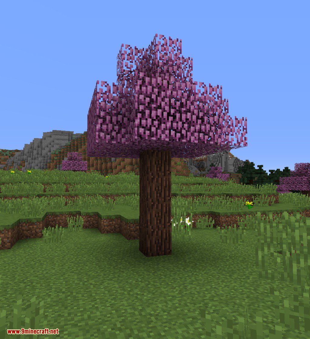 Розовый майнкрафт 1.20. Розовое дерево в МАЙНКРАФТЕ. Дерево вишни в майнкрафт. Вишневое дерево майнкрафт. Мод на вишневые деревья.