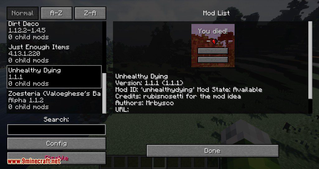 Unhealthy Dying mod for minecraft 01