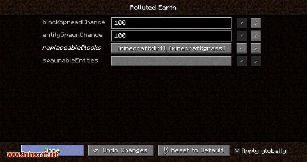 Polluted Earth Mod 1.12.2 is a block which spreads replacing other blocks.  Also it spawns specified entities. Entities Blocks and R…