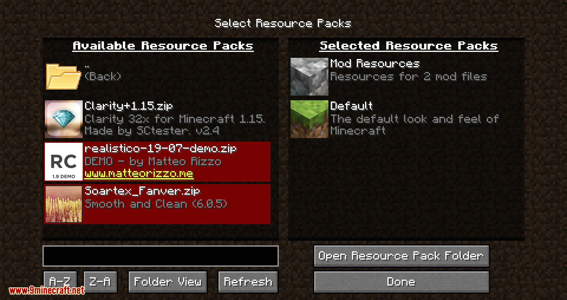 Resource Pack Organizer mod for minecraft 09