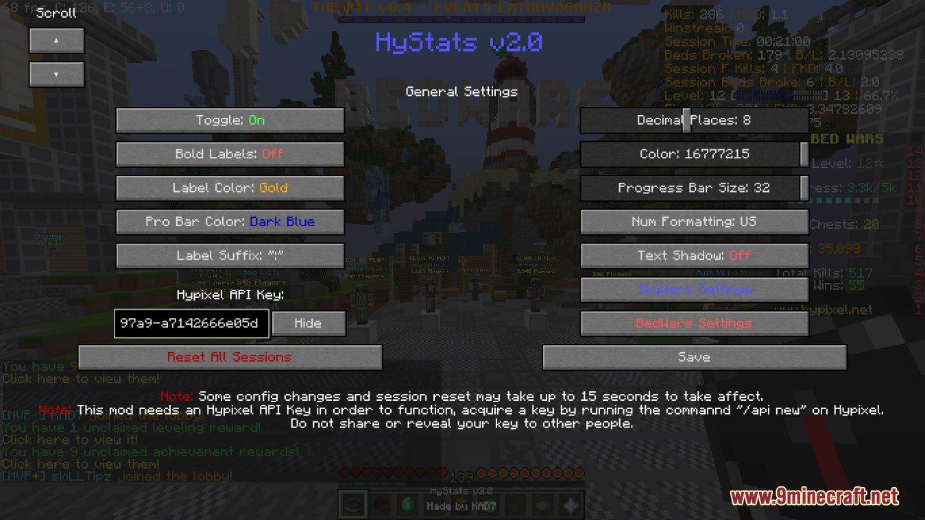 HyStats Mod (1.8.9) - BedWars, SkyWars Stat HUD, Stat Tracking 