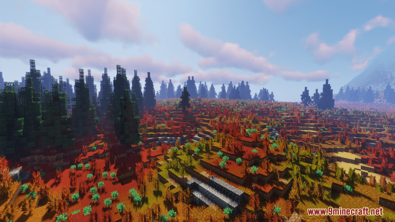 Fall landscape in minecraft bedwars game