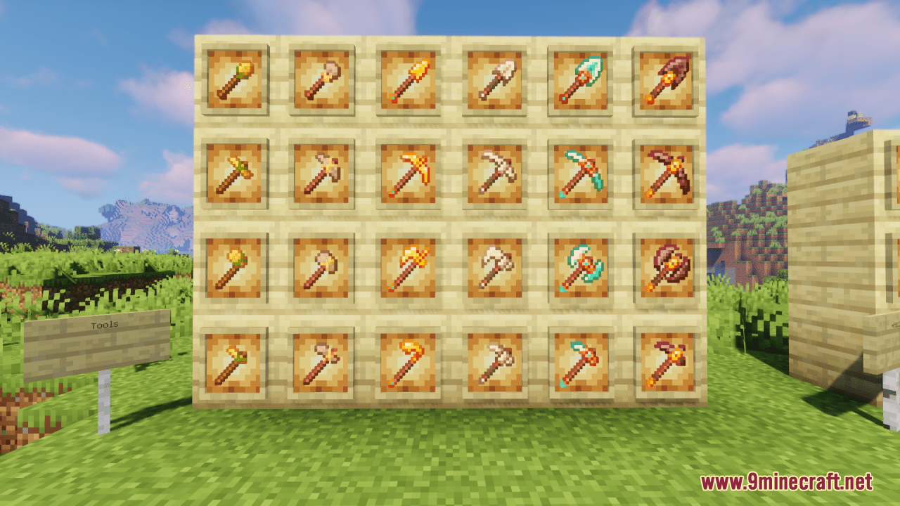 The swords and corresponding tools for my resource pack in the