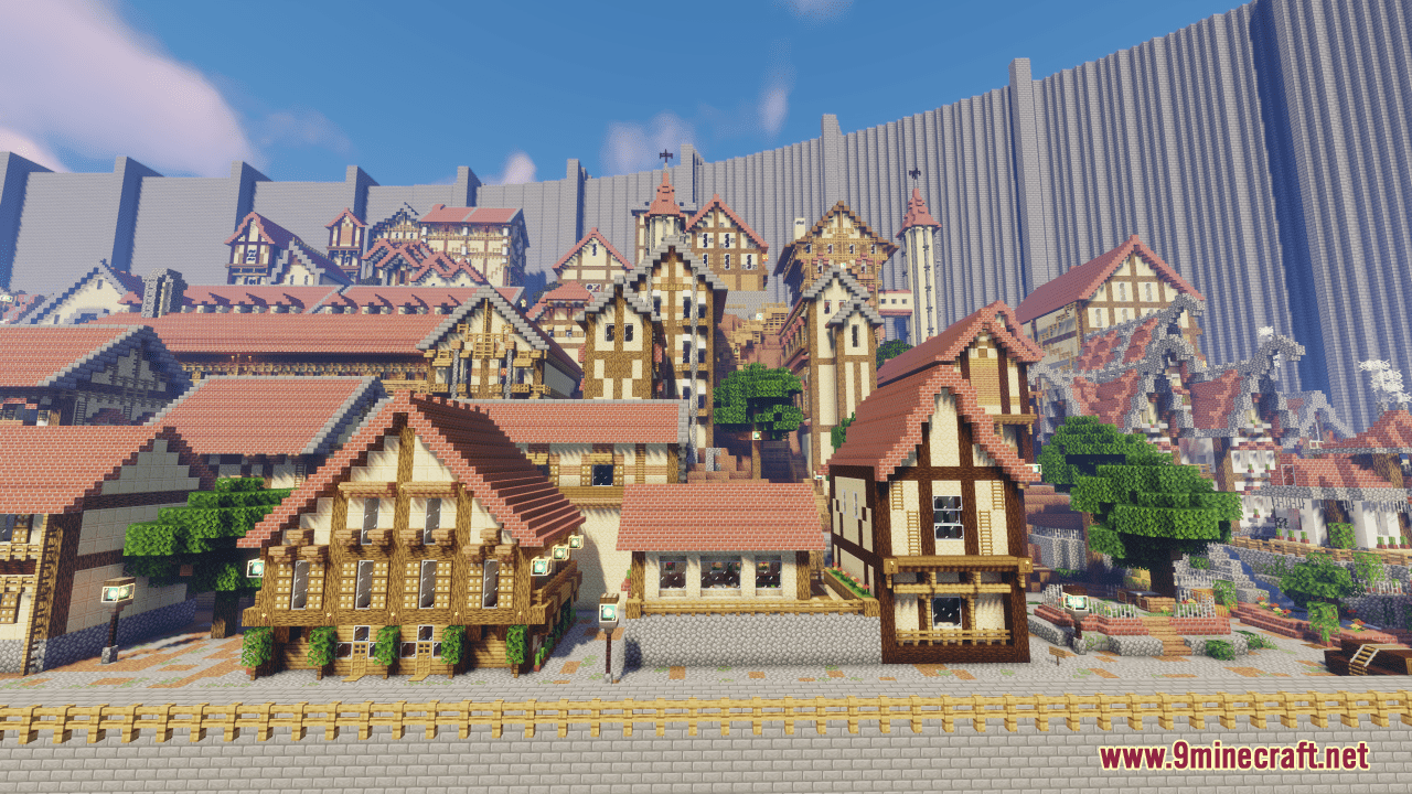 Attack on Titan Shiganshina District in a Minecraft map 1.16.5