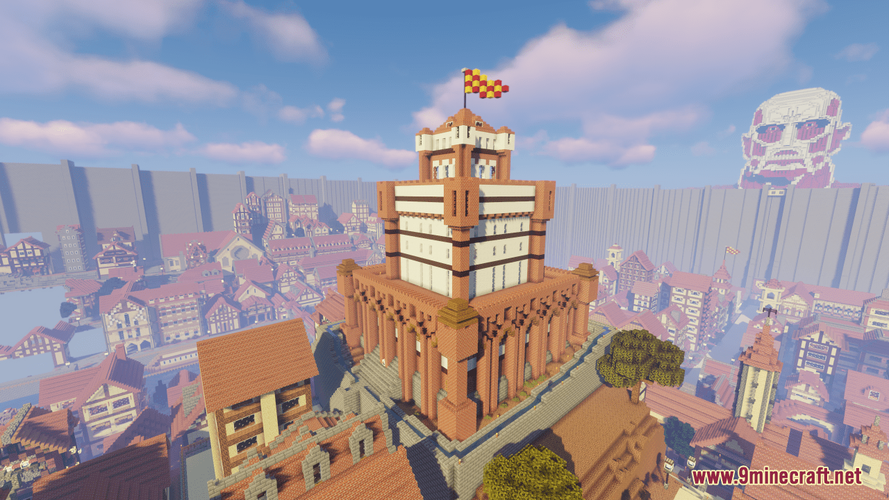 Attack on Titan Shiganshina District in a Minecraft map 1.16.5