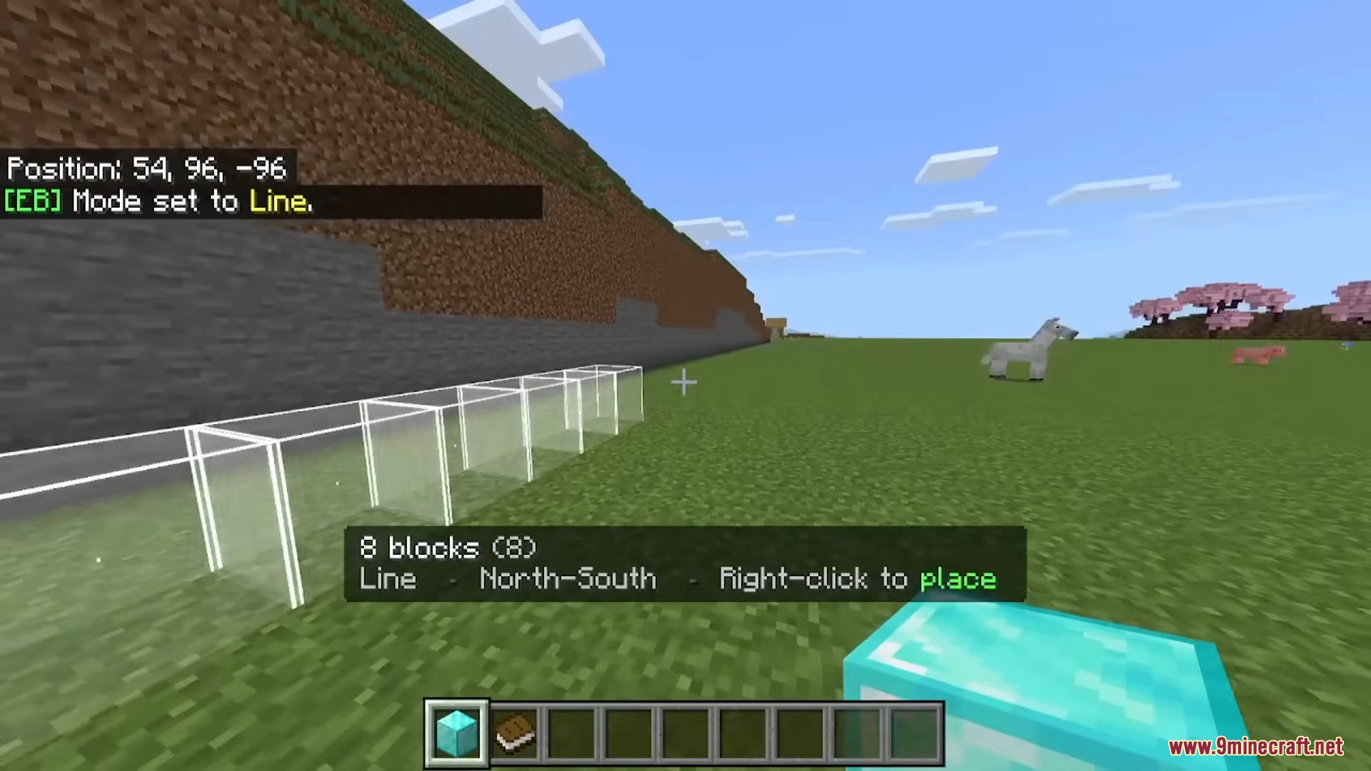 Player opening the Effortless Building menu with the building book