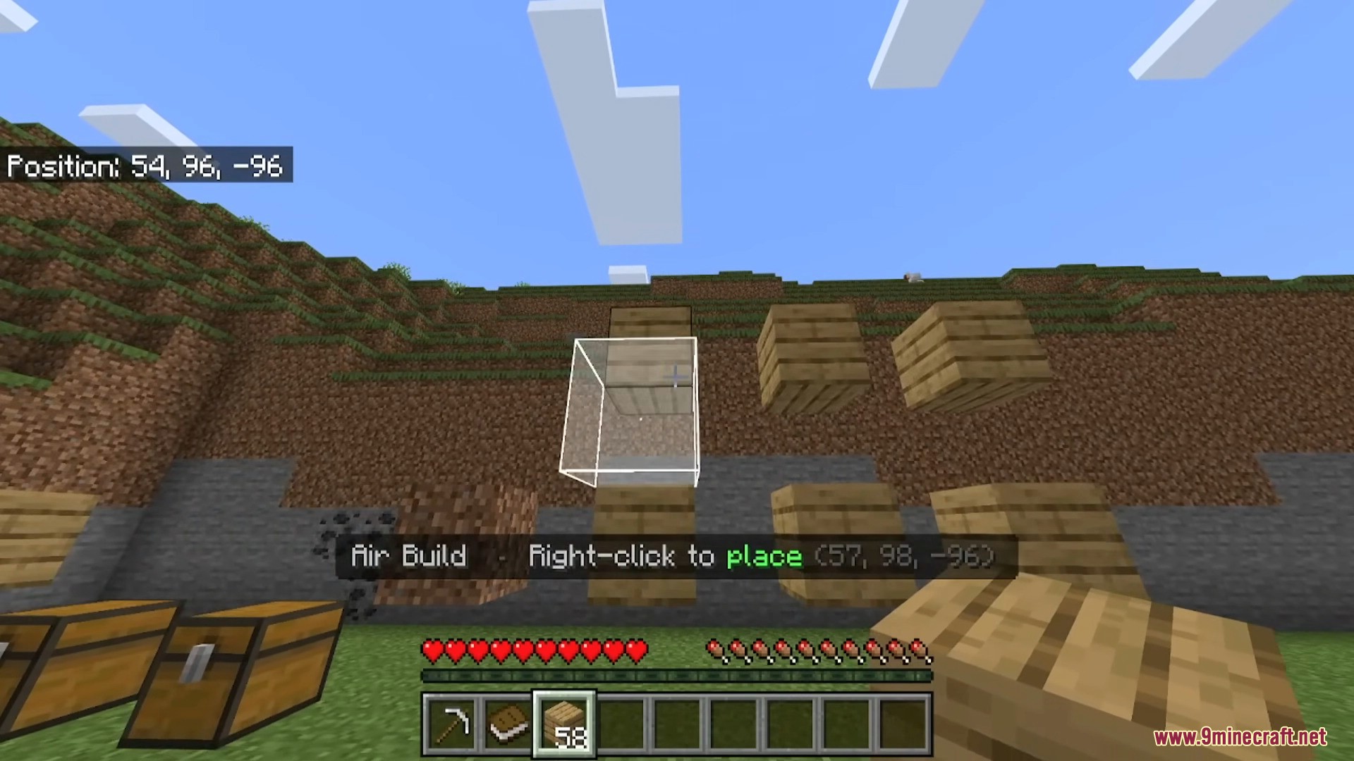 Player placing wooden planks in mid air with Air Build mode