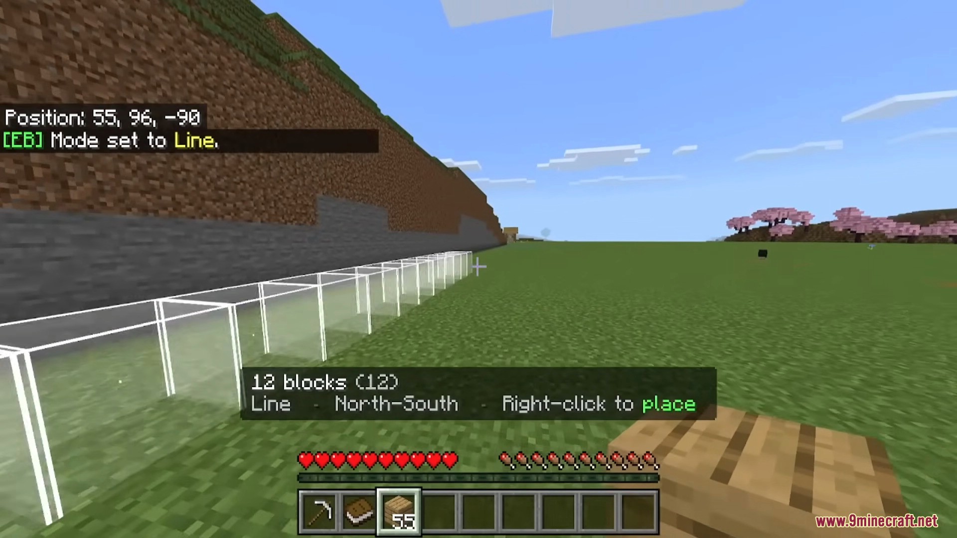 Player using Line mode to preview a long row of blocks
