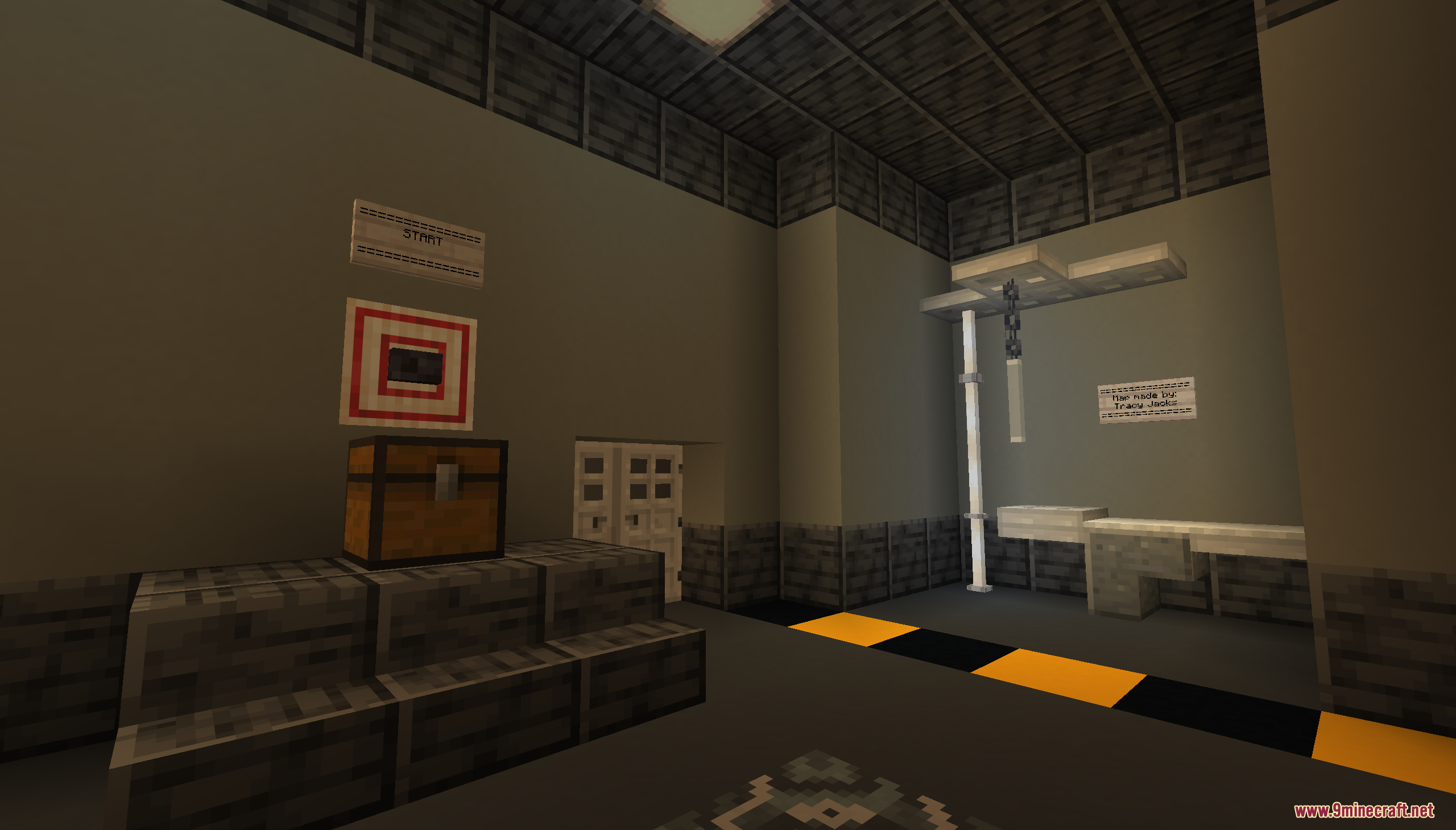 A starting area with a target and a chest