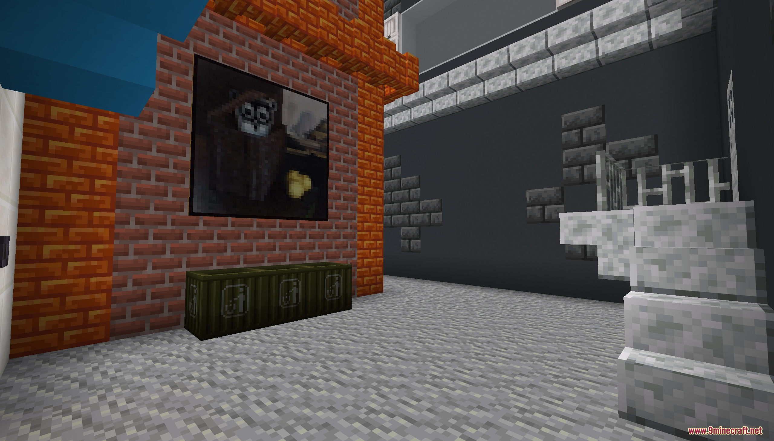 A brick wall decorated with a painting of a lemur