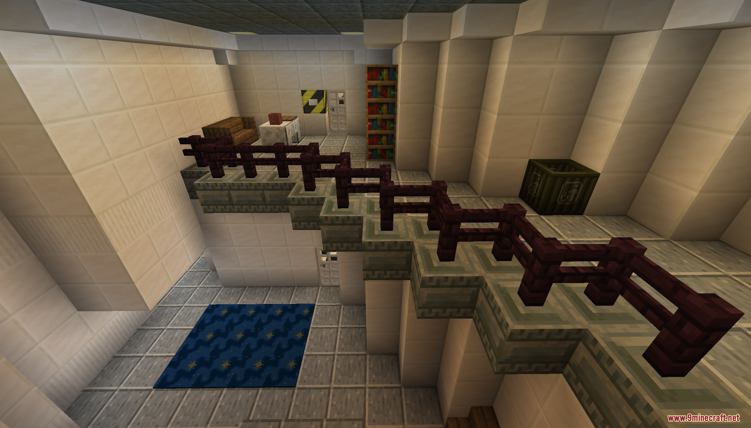 Winding staircase with dark railings inside a modern building