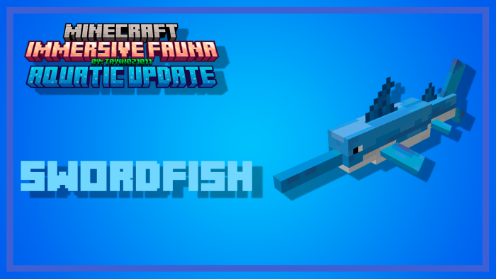 Immersive Fauna Aquatic Update Addon Screenshot 26 A Minecraft Immersive Fauna Aquatic Update screenshot featuring a swordfish