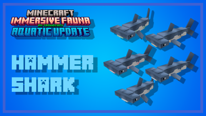 Immersive Fauna Aquatic Update Addon Screenshot 15 A Minecraft Immersive Fauna addon featuring a blocky hammerhead shark