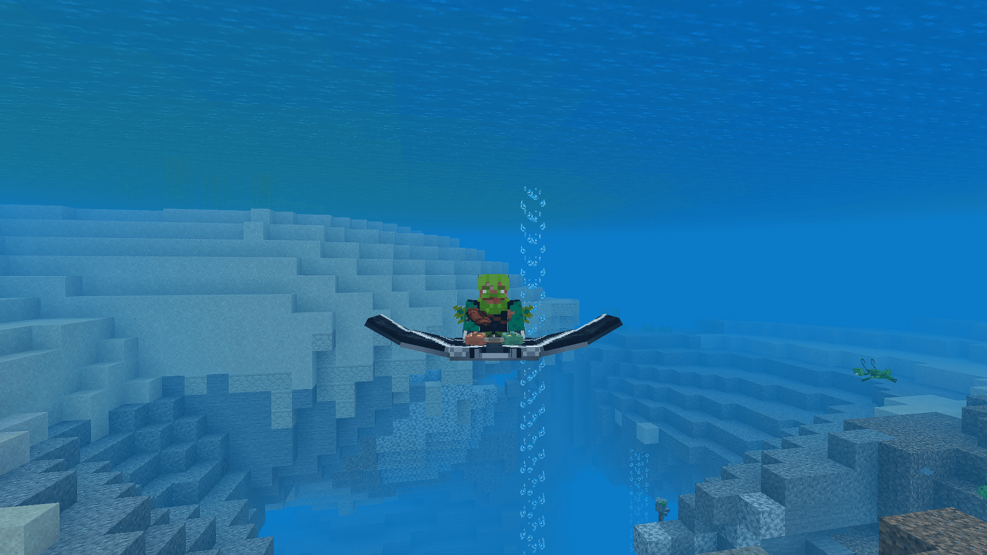 Immersive Fauna Aquatic Update Addon Screenshot 3 A zombie rides a manta ray through the deep ocean