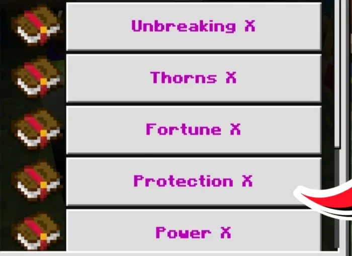 List of high level enchanted books including Unbreaking and Fortune
