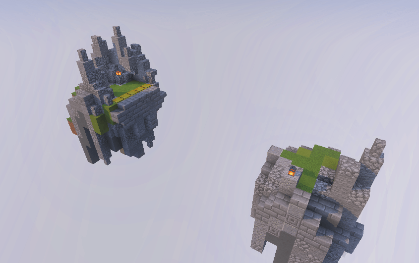 Two floating stone islands for speedbridge practice in the void
