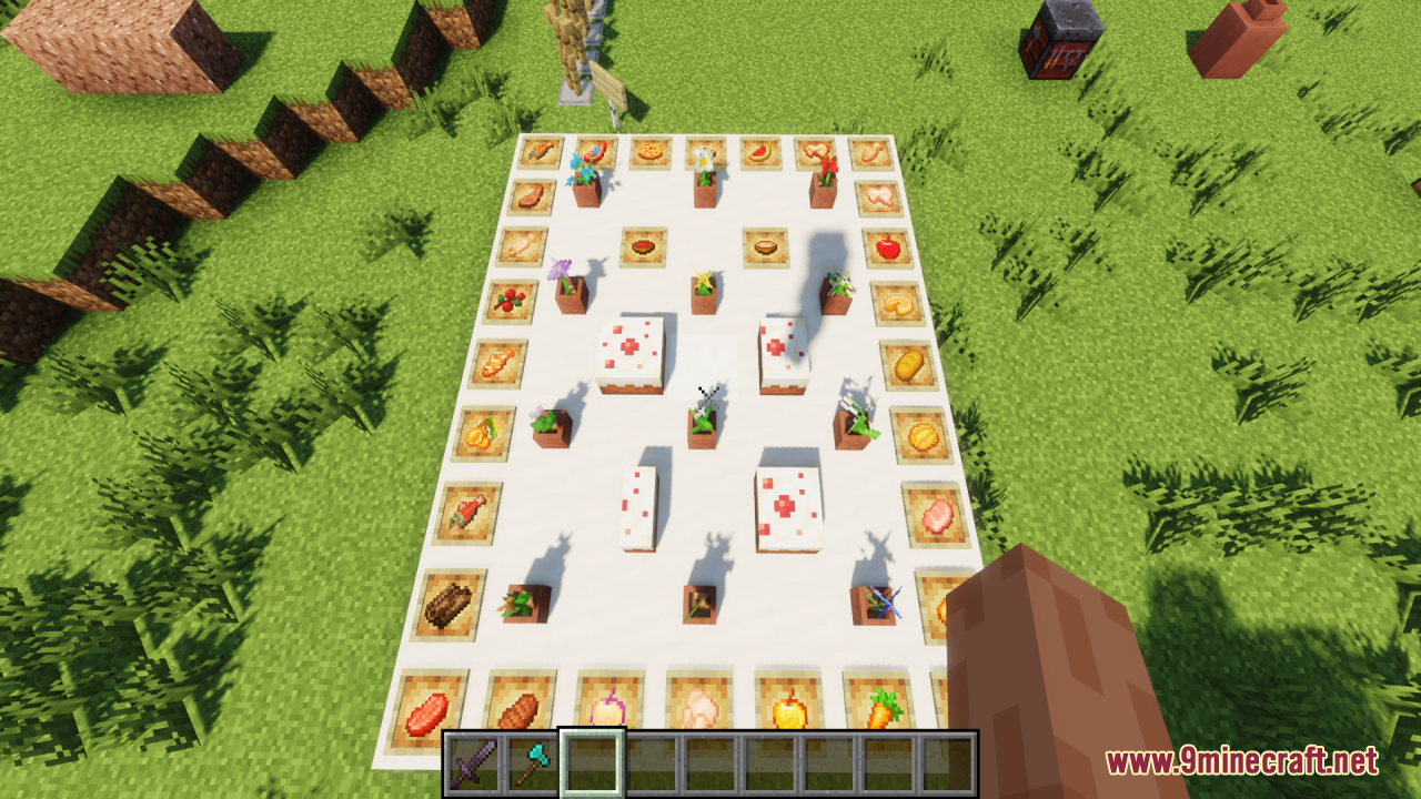 An X-Shaped Crosshair Resource Pack Screenshot 11 Aiming at a floor display of food items with the crosshair