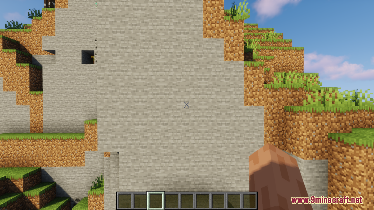 An X-Shaped Crosshair Resource Pack Screenshot 3 Aiming directly at a solid stone wall to check pointer visibility