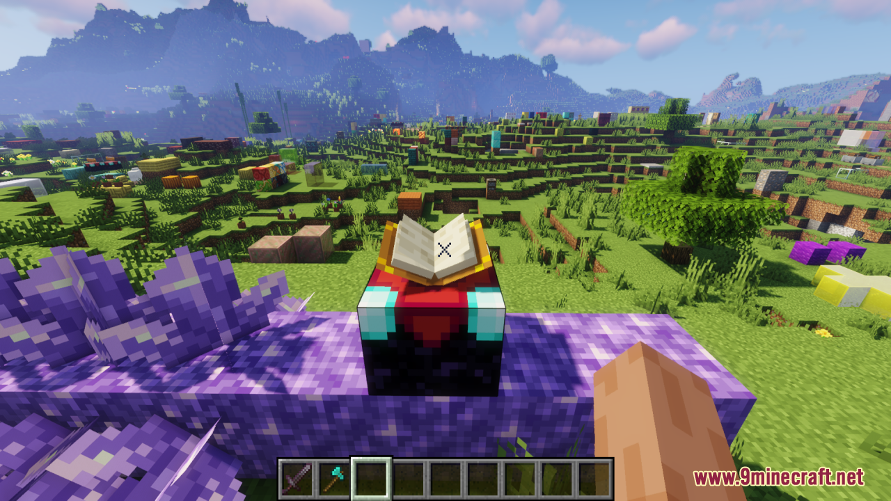 An X-Shaped Crosshair Resource Pack Screenshot 7 Centered x shaped crosshair aiming directly at an open enchanting table