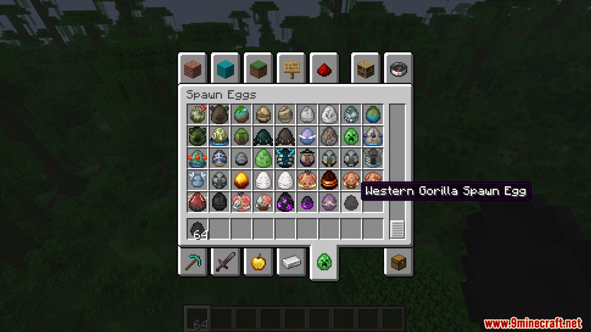 Creative inventory menu displaying the Western Gorilla Spawn Egg