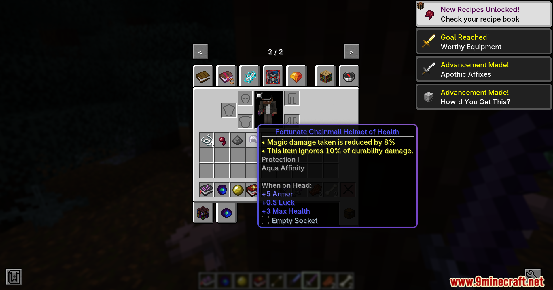 Apotheosis helmet with special stats and affixes in the inventory