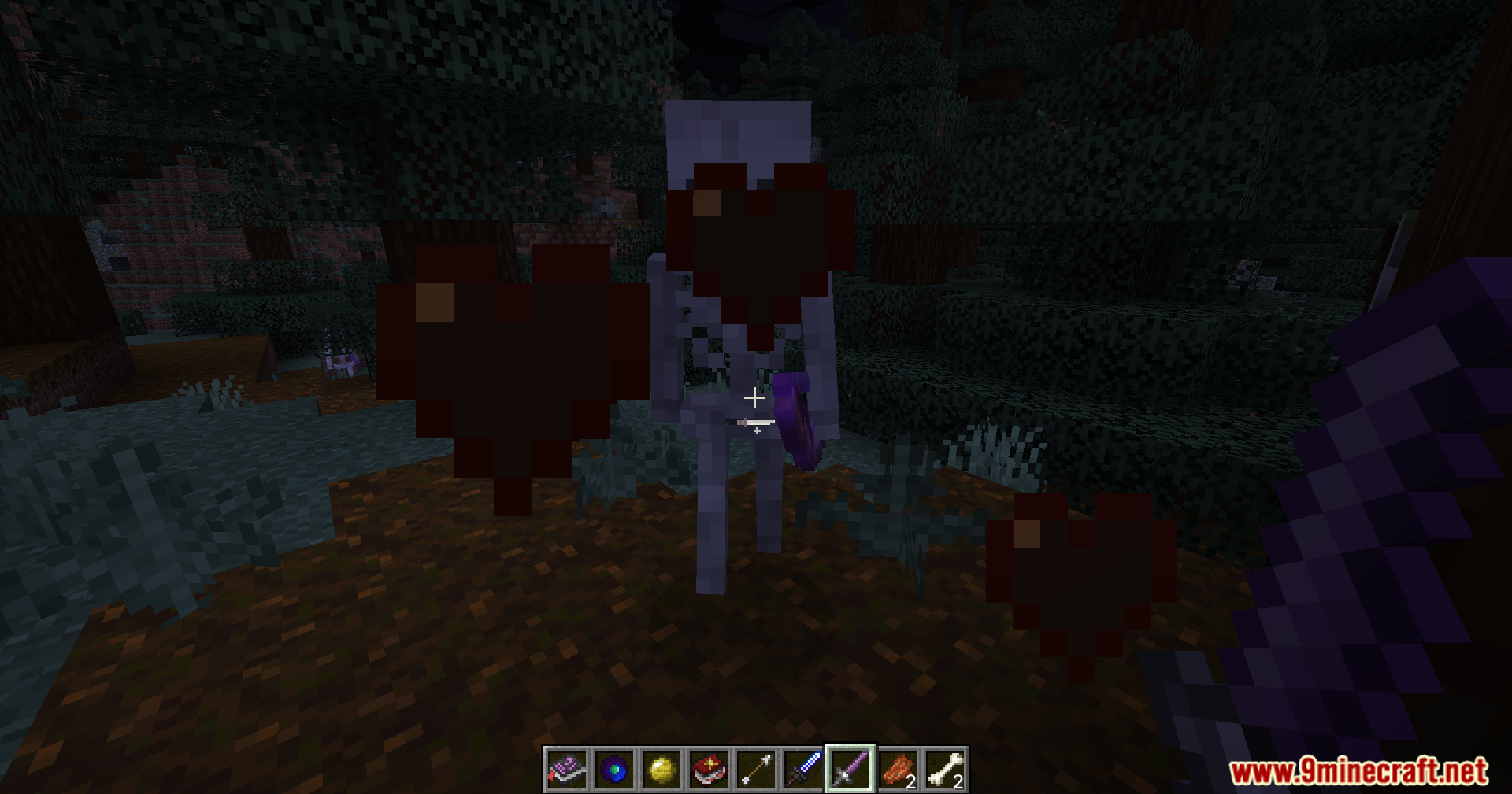 A skeleton mob with a shield and large healing hearts