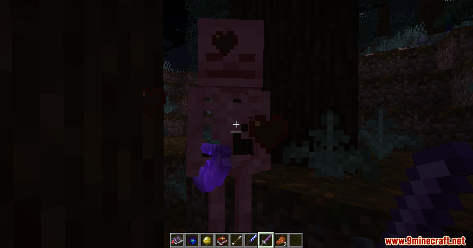 A pink skeleton mob with a heart on its face