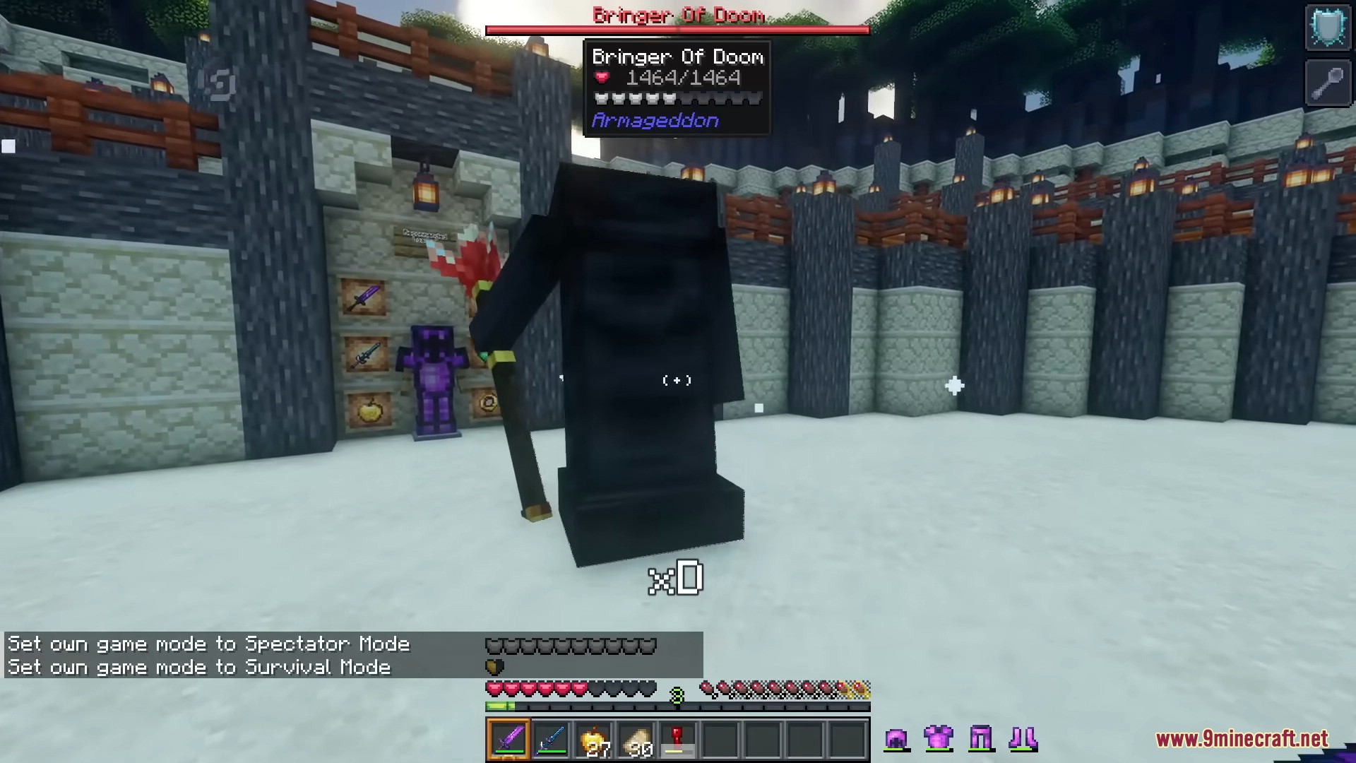 Player facing the Bringer Of Doom boss in a snowy arena