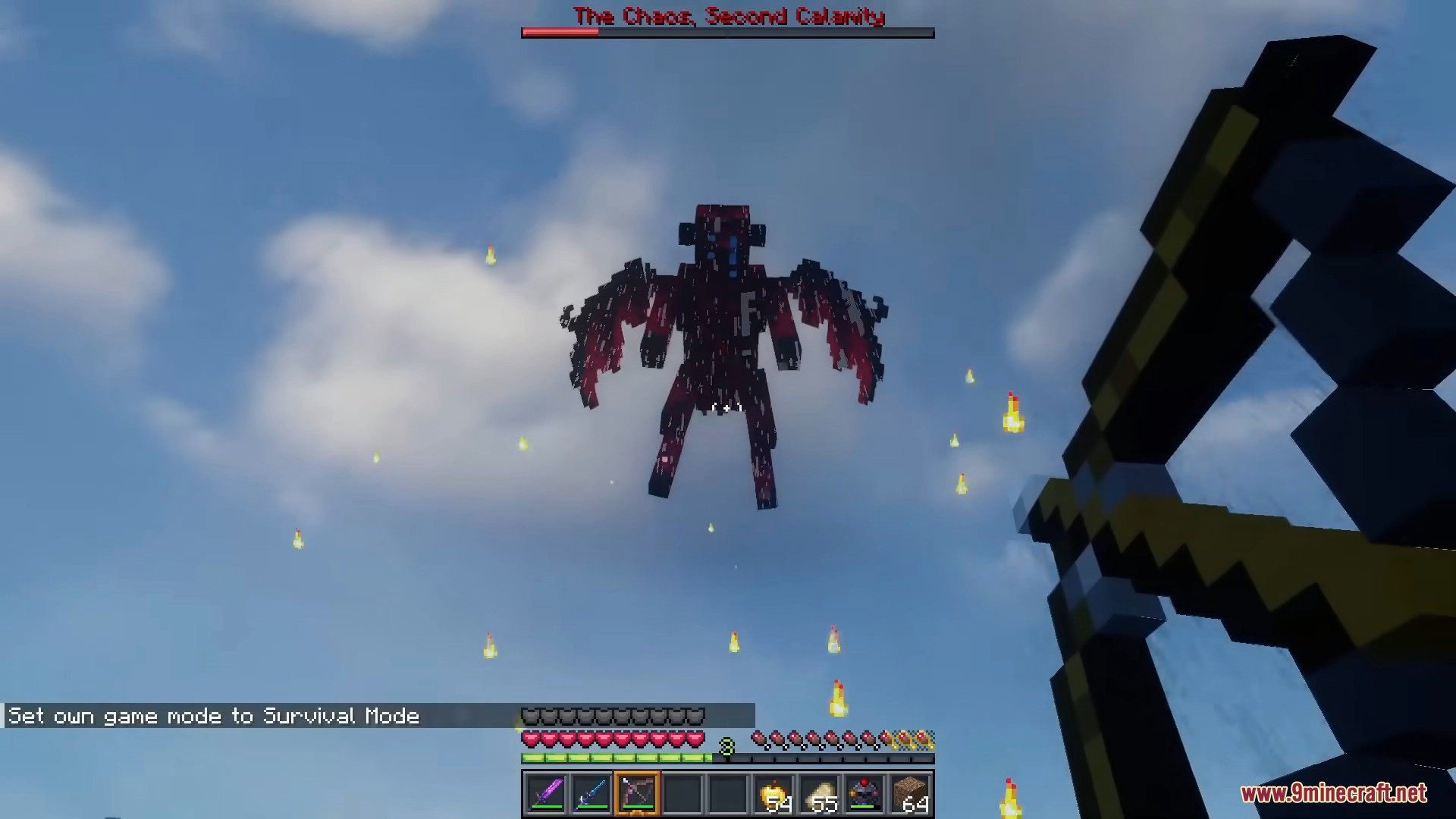 Player fighting The Chaos Second Calamity boss with a bow