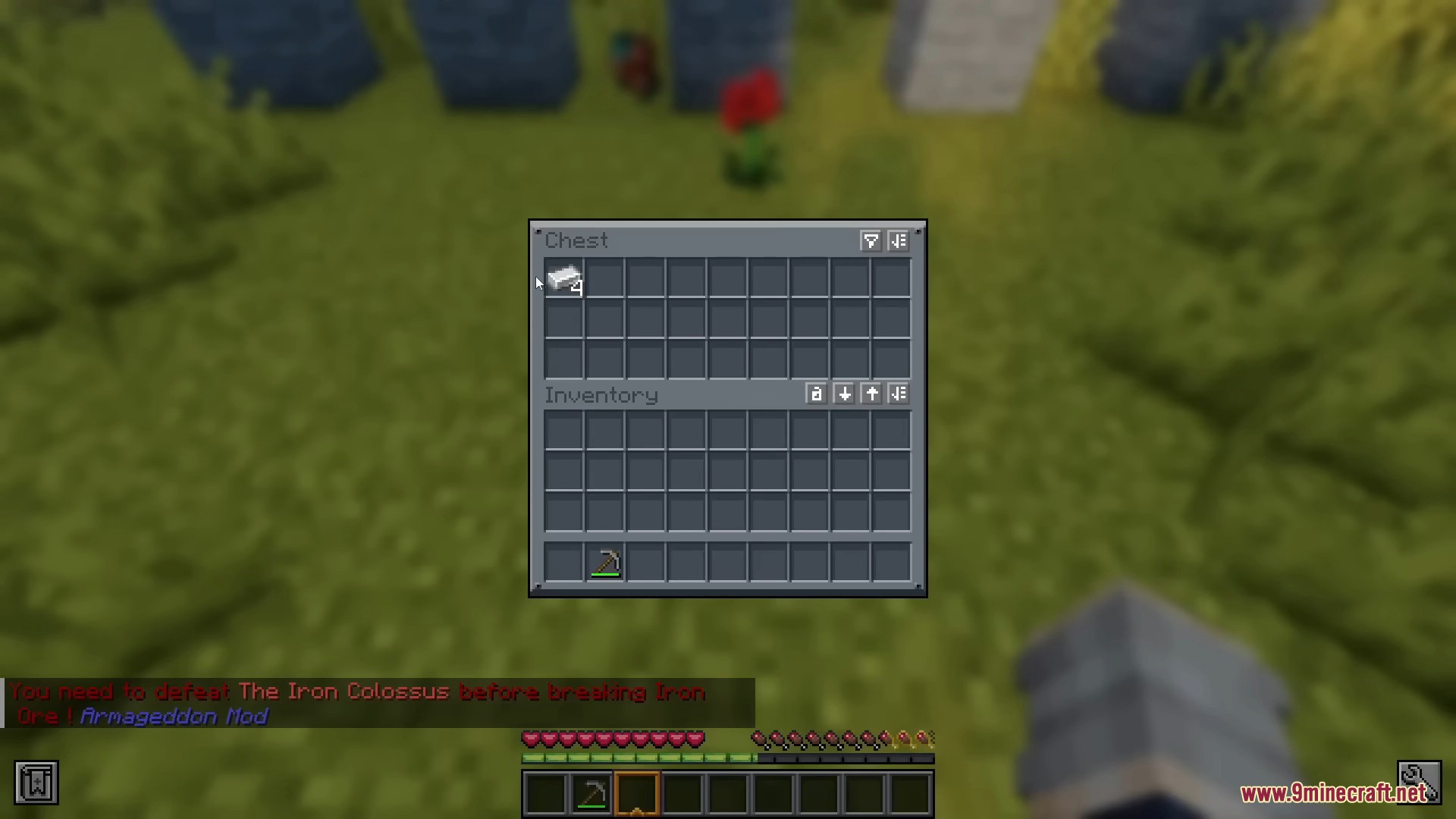 Chest inventory showing iron ingots with a warning message