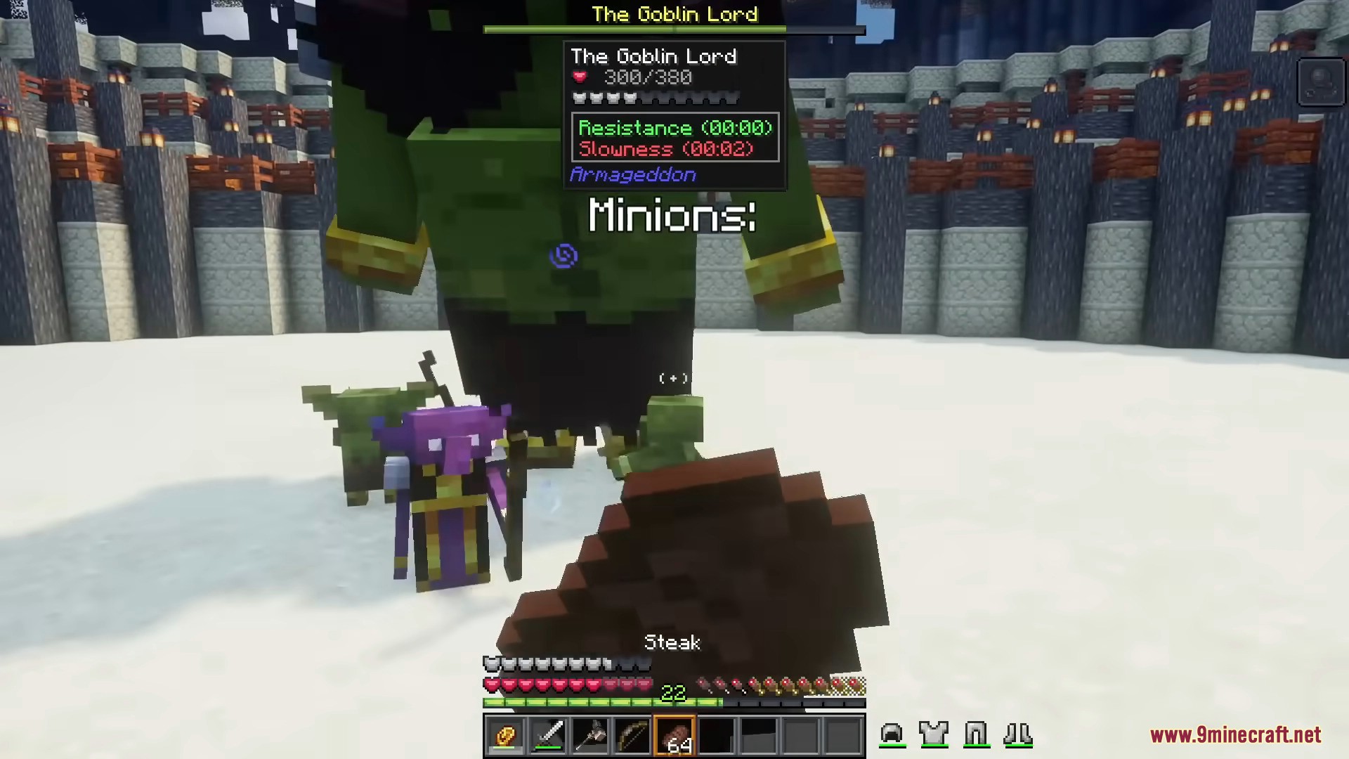 Player fighting The Goblin Lord and his minions